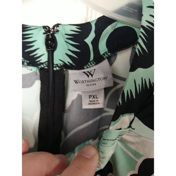 Worthington Petite V High Neck Aqua Black Pullover Blouse Size PXL - Picture 5 of 11